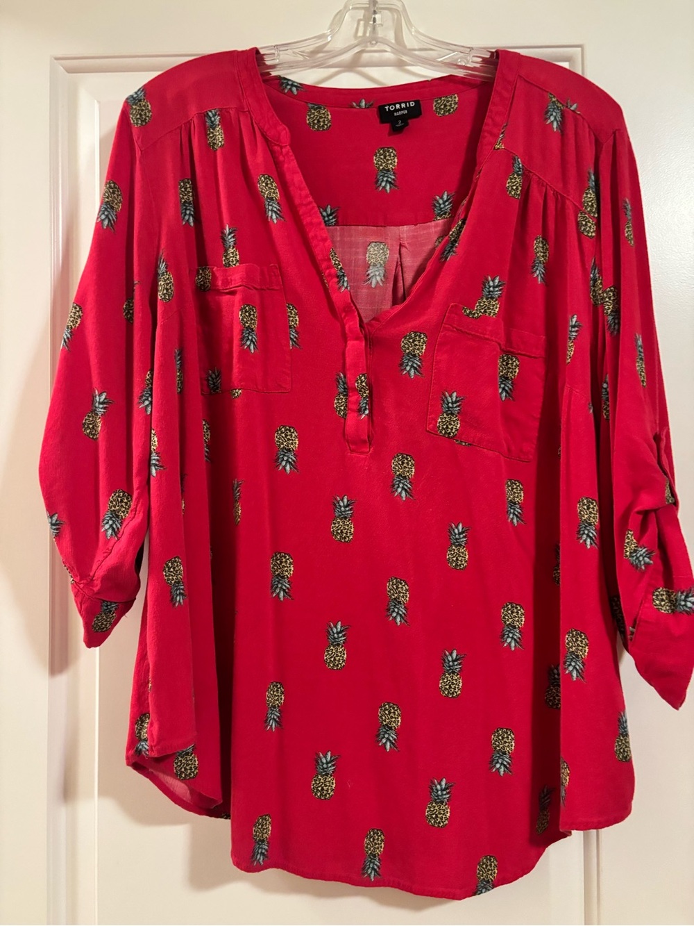 Torrid Red Pineapple Print V-Neck Blouse